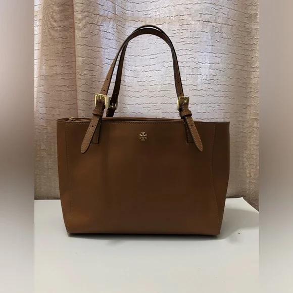Tory Burch Emerson Handbag Tote Bag Brown Leather Ladies From Japan Used - Picture 2 of 12
